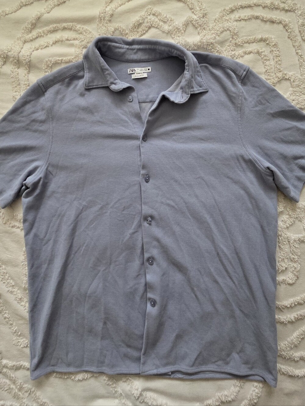 Zara Men’s Light Blue Short Sleeve Button-Down Shirt